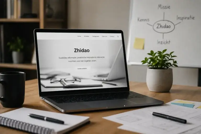 Moderne werkplek met Zhidao-platform en ideeën rond kennis, inspiratie en inzicht.