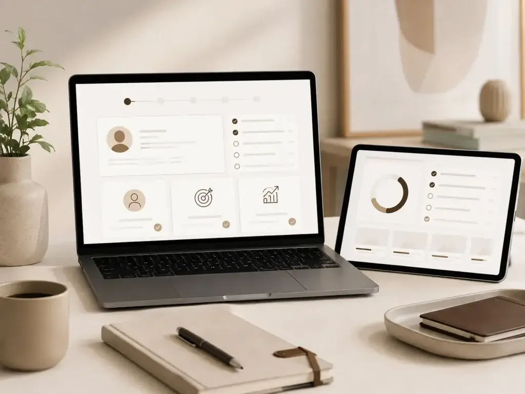 Laptop en tablet tonen een overzichtelijk registratieproces en gebruikersdashboard van Zhidao.